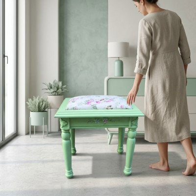 Textiel krukje sofa poef bekleding bijzettafel kruk meubelkruk kruk houten zitplaats nieuw