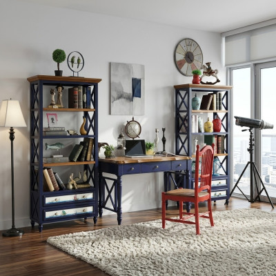 Schrijftafel 2-delig set Tafel Kast Werkkamer Echt houten meubels Kantoor Eettafel
