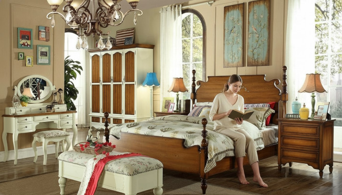 Ontwerper tweepersoonsbed bedden hout Amerikaans hotel luxe slaapkamer nieuw