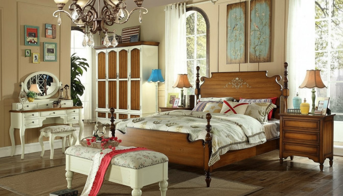 Ontwerper tweepersoonsbed bedden hout Amerikaans hotel luxe slaapkamer nieuw