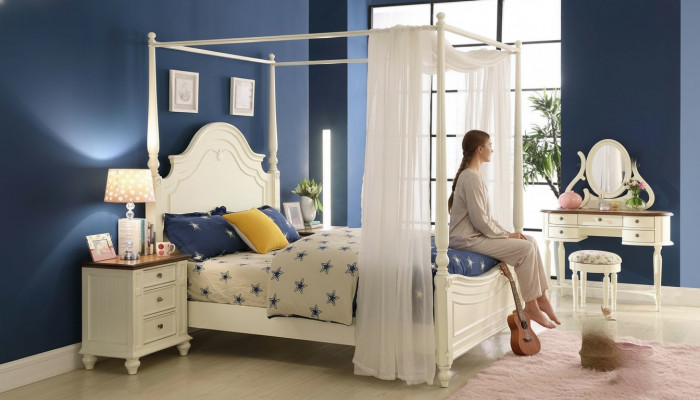 Hemelbed Bed 3-delige set Slaapkamer Bedden 3-delige set Landelijke meubels Nachtkastje
