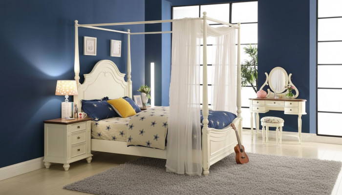 Hemelbed Bed 3-delige set Slaapkamer Bedden 3-delige set Landelijke meubels Nachtkastje