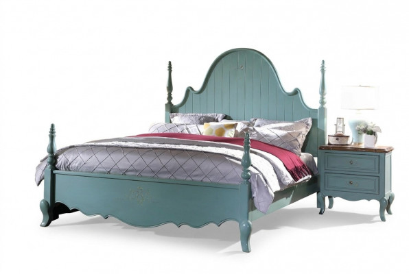 Landhuis Slaapkamer Blauw Bed Hout Klassieke Meubels Bedden 180x200cm Set Nieuw
