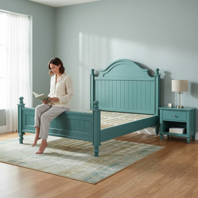 Groen bed Praktisch gestoffeerd bed Luxe tweepersoons slaapkamer designbed Bedden