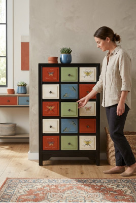 Gekleurde apotheekkast commode dressoir hoge kasten echt hout dressoirs