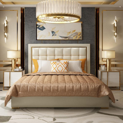 Bedbekleding Ontwerp Luxe Tweepersoonsbed Grijs 180x200 cm Slaapkamer Lederen Hotel