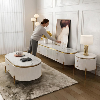 Woonkamerset Ontwerper woonkamer dressoir salontafel bijzettafel 3-delig.