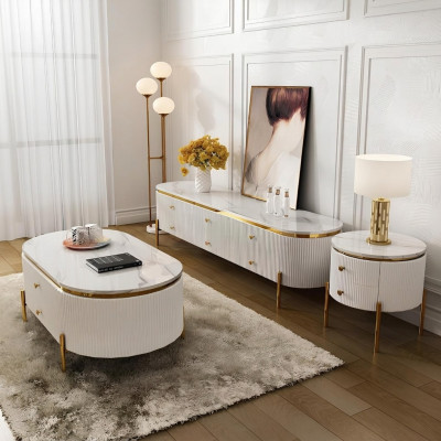 Woonkamerset Ontwerper woonkamer dressoir salontafel bijzettafel 3-delig.