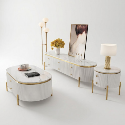 Woonkamerset Ontwerper woonkamer dressoir salontafel bijzettafel 3-delig.