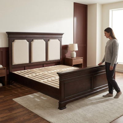 Ontwerp tweepersoonsledikant leren bedden bed hout gestoffeerd slaapkamer huwelijk 180x200