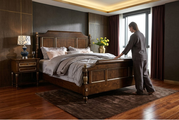 Designer bed Klassiek houten hotelbed Dubbele slaapkamer Luxe 180x200 Nieuw