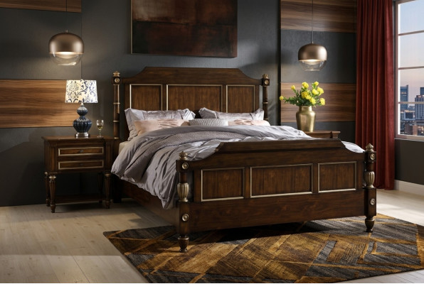 Designer bed Klassiek houten hotelbed Dubbele slaapkamer Luxe 180x200 Nieuw