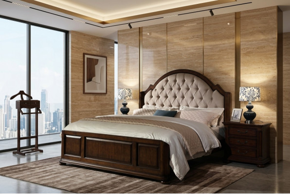 Bed Luxe tweepersoonsbed Slaapkamer Houten leren Chesterfield meubels.