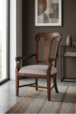 Klassieke stoel eetkamerstoel hout bruin armleuningen fauteuil leunstoel stoelen