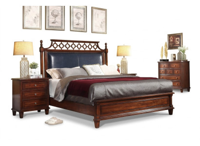 Echt houten bed lederen 3-delige set commode slaapkamer Gründerzeit garnituur groep