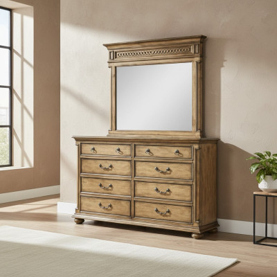 Spiegel Ladekast Kast Laden Dressoir Slaapkamer Set Hout Moderne Stijl 2-delig