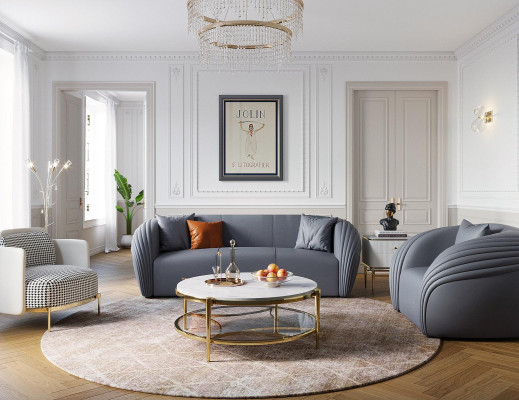 Luxe bankstel 3-zits met meubelbank leren bank textiel groep bankstellen set.