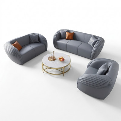 Luxe bankstel 3-zits met meubelbank leren bank textiel groep bankstellen set.