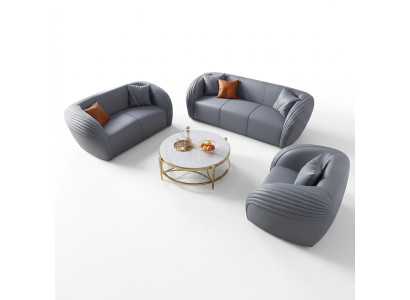 Luxe bankstel 3-zits met meubelbank leren bank textiel groep bankstellen set.