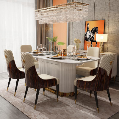 Marmor Designer Ess Tafels + 6 Stoelen Set Garnituur Kamer Groep 7 delig. Tafels