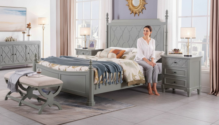 Klassiek bed 2x nachtkastje 3-delige slaapkamerset Bedden nieuw Luxe 150x200 Nieuw