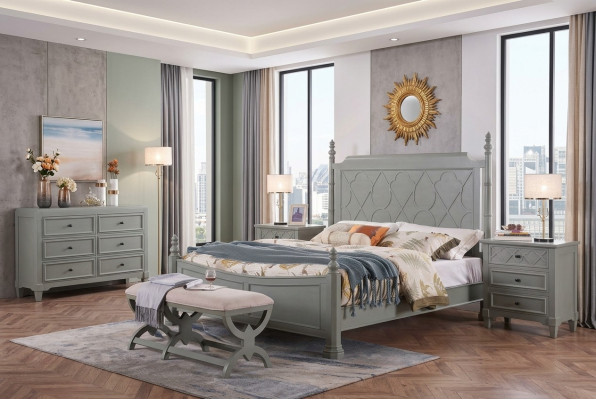 Klassiek bed 2x nachtkastje 3-delige slaapkamerset Bedden nieuw Luxe 150x200 Nieuw