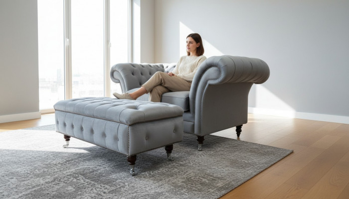 Ontwerp Chesterfield stoffen bank fauteuil 1,5-zits gestoffeerde banken lounge club Nieuw
