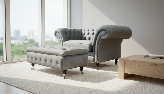 Ontwerp Chesterfield stoffen bank fauteuil 1,5-zits gestoffeerde banken lounge club Nieuw
