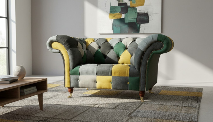 Chesterfield fauteuil televisiebank 1,5-zits bank textiel stof banken bekleding