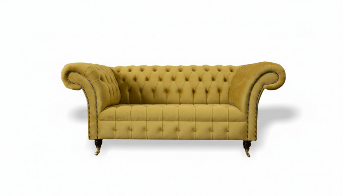 Chesterfield Design Luxury Sofa Couch Set Upholstered in Fabric Yellow New
