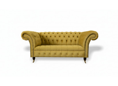 Chesterfield Design Luxury Sofa Couch Set Upholstered in Fabric Yellow New