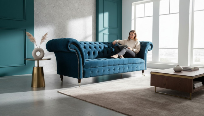 Chesterfield Bank Zitsbank Moderne Bekleding Zitcombinatie Textiel