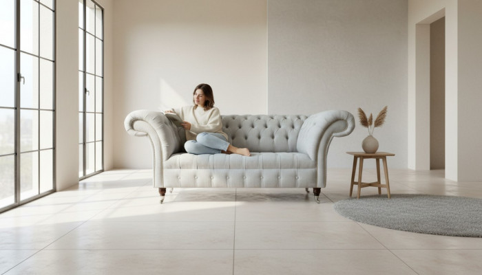 Chesterfield 2-zits woonkamer bank bank gestoffeerd textiel stof set nieuw.