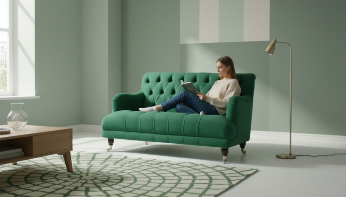 Chesterfield fauteuil bank gestoffeerde bank banken 1,5 zits éénzits groen textiel