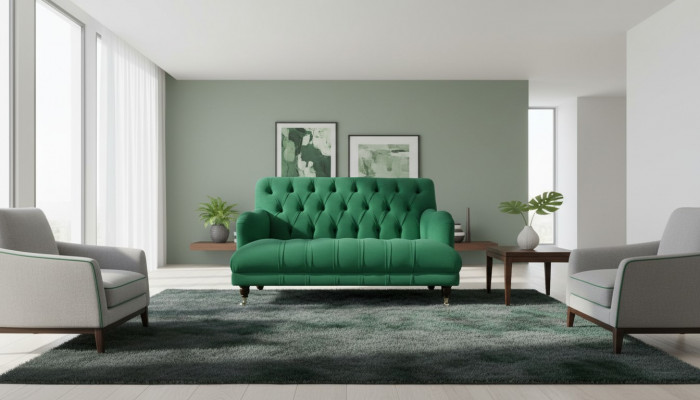 Chesterfield fauteuil bank gestoffeerde bank banken 1,5 zits éénzits groen textiel