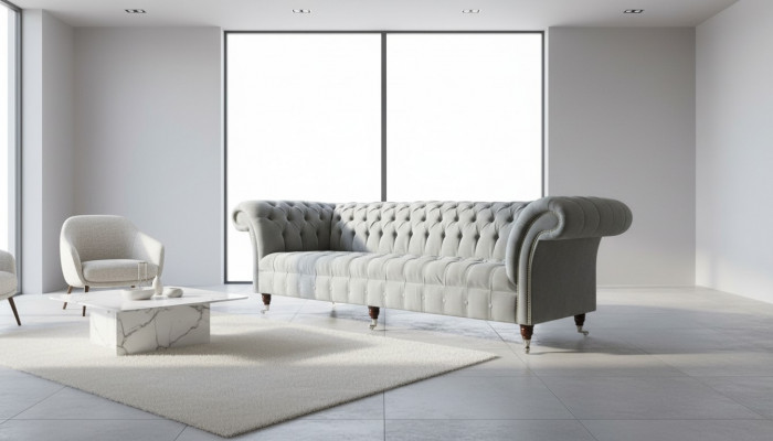 Grijze Big Sofa Couch Chesterfield 265cm Gestoffeerde Bankstellen 4-zits Leer