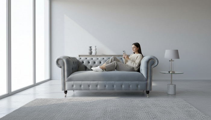 Chesterfield Bank Bank Bekleding Stof Leer Textiel Bankstel Decoratie Set
