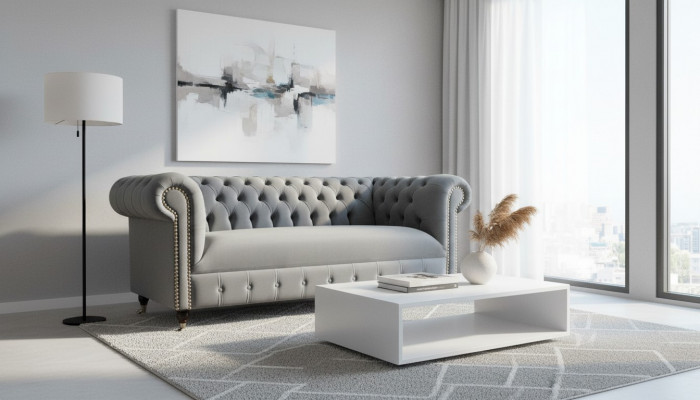 Chesterfield Bank Bank Bekleding Stof Leer Textiel Bankstel Decoratie Set
