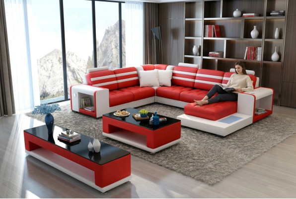 Hoekbank Bekleed Hoekbank U-vorm Salontafel Dressoir Leren bank Woonlandschap