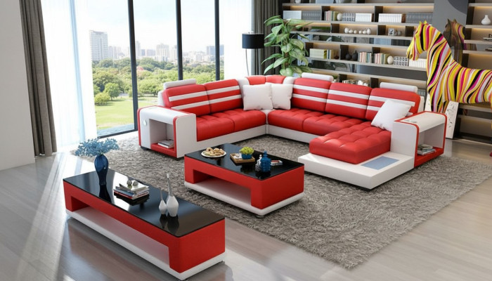 Hoekbank Bekleed Hoekbank U-vorm Salontafel Dressoir Leren bank Woonlandschap