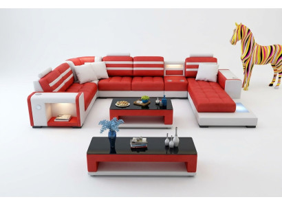 Hoekbank Bekleed Hoekbank U-vorm Salontafel Dressoir Leren bank Woonlandschap