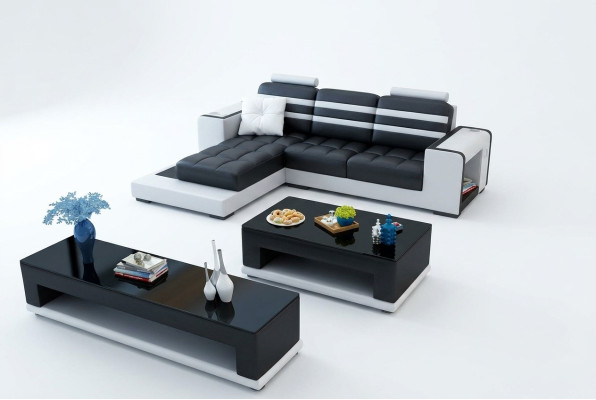 Hoekbank gestoffeerde L-vorm salontafel dressoir leren bank woonlandschap nieuw