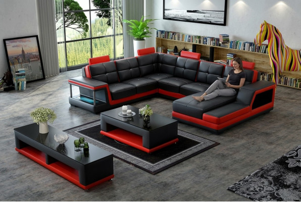 Woonlandschap U-vorm Hoekbank Salontafel Dressoir Ontwerp Grote Bank Nieuw