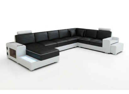 Hoekbank U-vormig Dressoir Salontafel Bank Ontwerp Zwart Bekleed Leer Modern