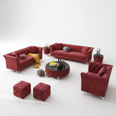 Chesterfield Set 8-delige set bankstel bekleding bijzettafel salontafel sofa