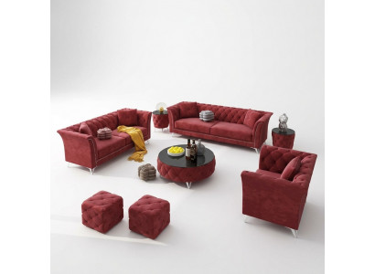 Chesterfield Set 8-delige set bankstel bekleding bijzettafel salontafel sofa