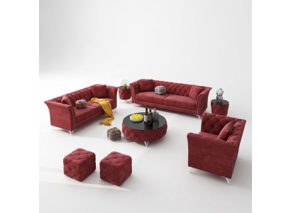 Chesterfield Set 8-delige set bankstel bekleding bijzettafel salontafel sofa