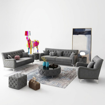 Sofa Bank Fluweel Bekleding Zitplaats 321-zits Ontwerp Banken Bankstellen Stof Nieuw