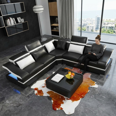 Luxus Design Hoekbank L-vormig Modern Banken Leren Bank Woonkamer Bank Zitje