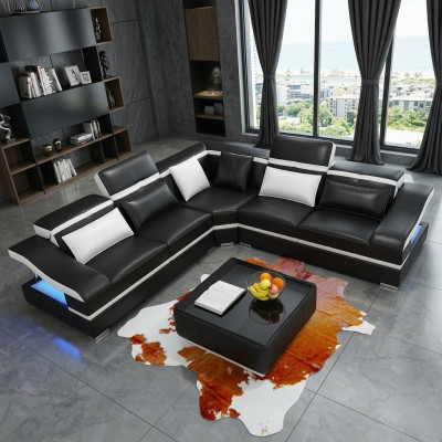 Luxus Design Hoekbank L-vormig Modern Banken Leren Bank Woonkamer Bank Zitje